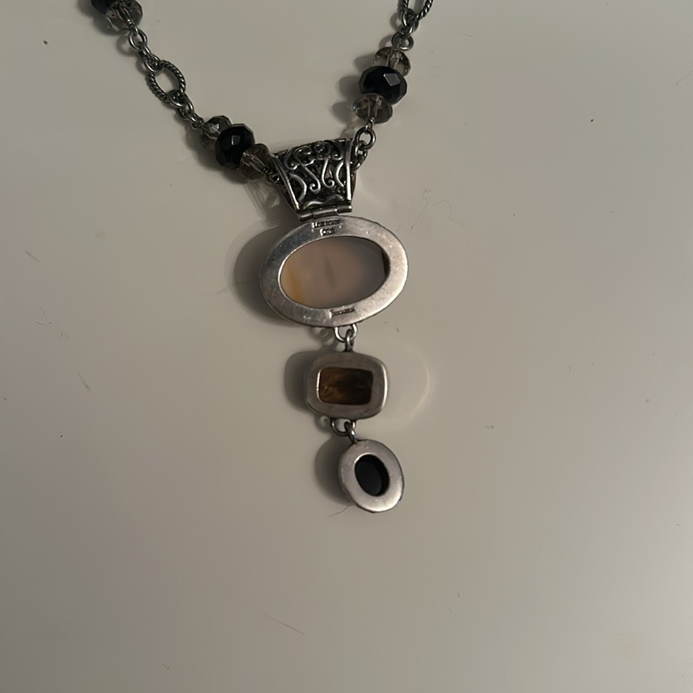 Lori Bonn Gemstonene Pendent Necklace Quartz, Smoky Topaz and Onyx Triple Drop - Picture 3 of 4